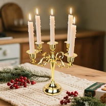 Metal Candle Holder with 5 Arms, Durable Candelabra Decoration, Large Candlestick Ornaments, Vintage Romantic Wedding Props Candlelight for Dinner Restaurant Hotel Home Table Decoration