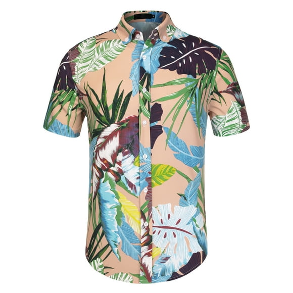 CAMISAS DE HOMBRE CORTAS DE INSPIRACIÓN CHIC, CON ESTAMPADO FLORAL, BOTONES EN LA PARTE FRONTAL, CAMISA DE PLAYA HAWAIANA, 34, HOJA ROSADA