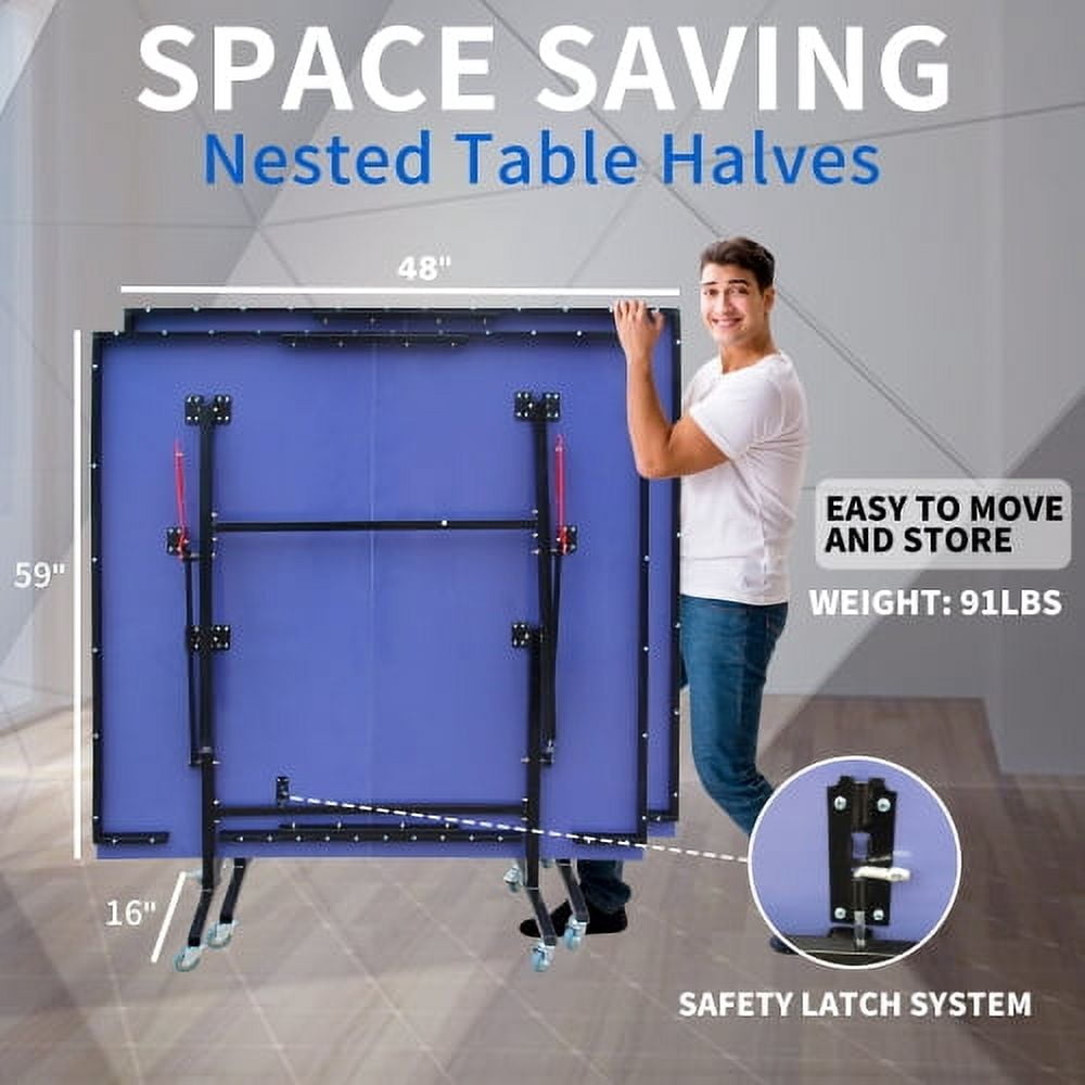 Hi-SPORTS,1-YEAR-WARRANTY,8FT Foldable & Portable Mid-Size Table Tennis Table with Net,2 Table Tennis Paddles and 3 Balls,Ping Pong Table Set for Indoor Games,Home,Office,Recreation Center