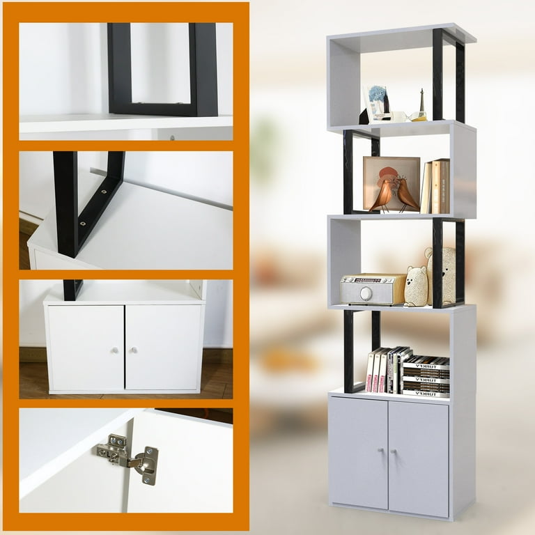 Baokaler S Shaped Bookshelf 5-Tier Z-Shaped Display Shelf and