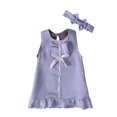 thumbnail image 3 of Loyisvidion Baby Girls Dress Newborn Baby Girl Sleeveless Casual Maxi Bow Dress+Headband Set Outfit Purple 6-12 Months, 3 of 9
