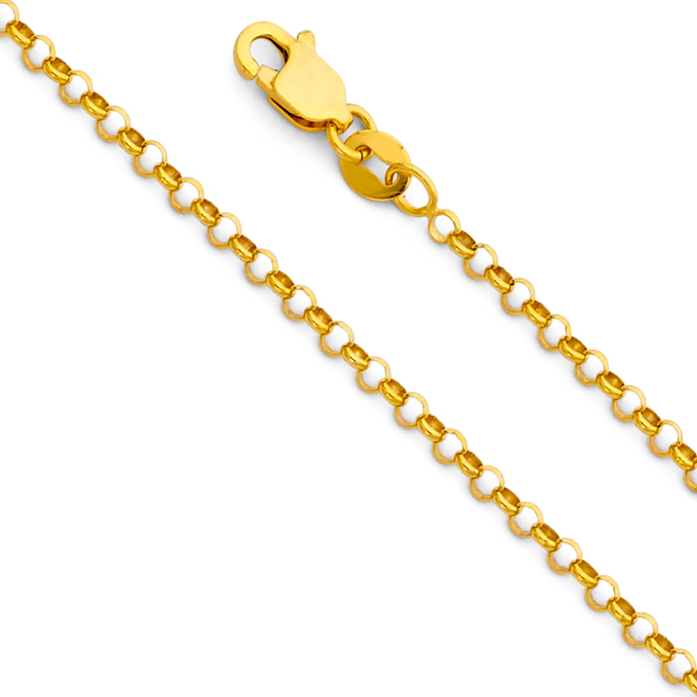 Wellingsale 14k Yellow Gold Solid 2.1mm Classic Rolo Chain Necklace