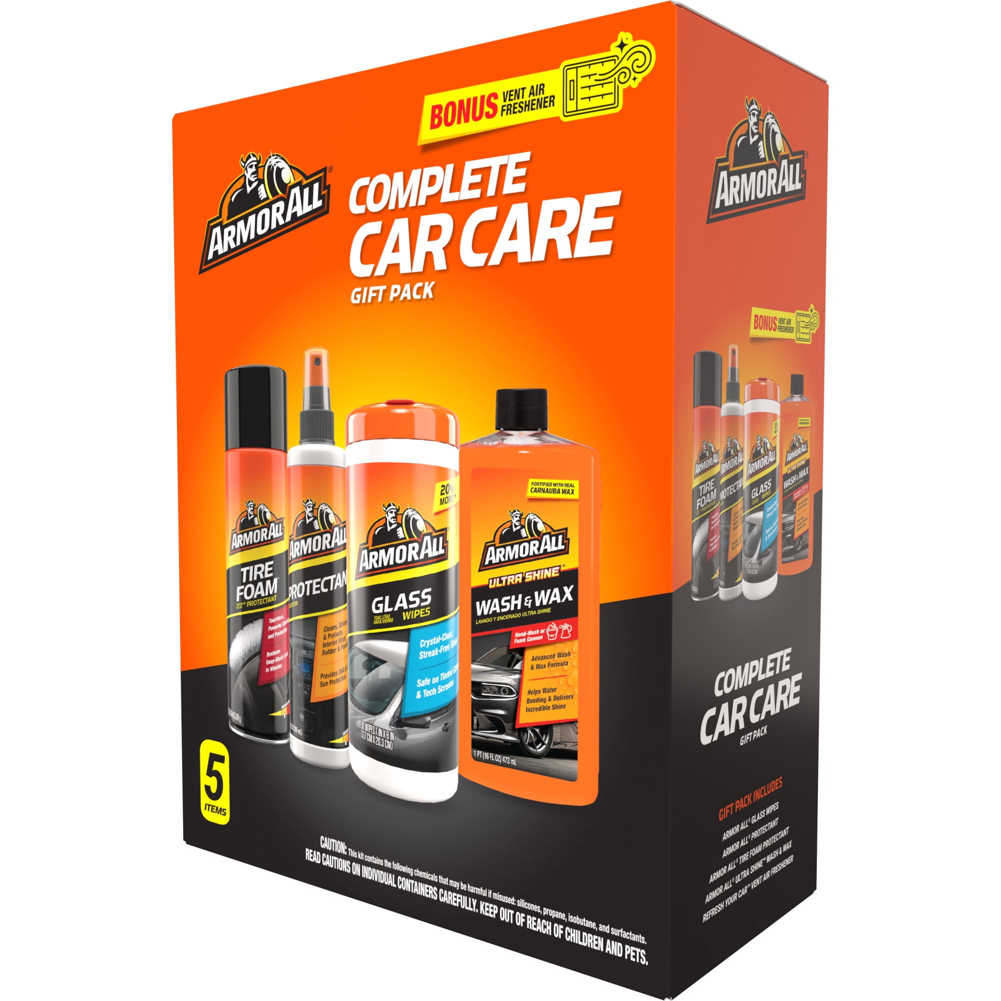 Armor All Complete Car Cleaning Care Kit for Car Detailing plus Bonus Air Freshener, Holiday Gift - 5 Piece Set