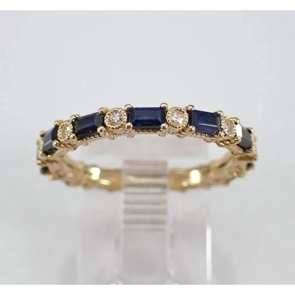 2Ct Baguette Cut Simulated Blue Sapphire Eternity Women's Wedding Band Ring 14K Yellow Gold Plated 925 Silver