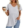 thumbnail image 3 of TQWQT Womens Summer Peplum Tops Vneck Short Sleeve Babydoll Blouse Solid Color Plus Size Tshirt Ruffle Tunic Top Maternity Clothes White S, 3 of 5