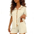thumbnail image 2 of Bovxnpu Women's Pajamas Set 2 Piece Loungewear Set Lightweight Faux Cardigan Button Collar Ice Silk Loungewear Pajama Set Sleepwear, 2 of 8