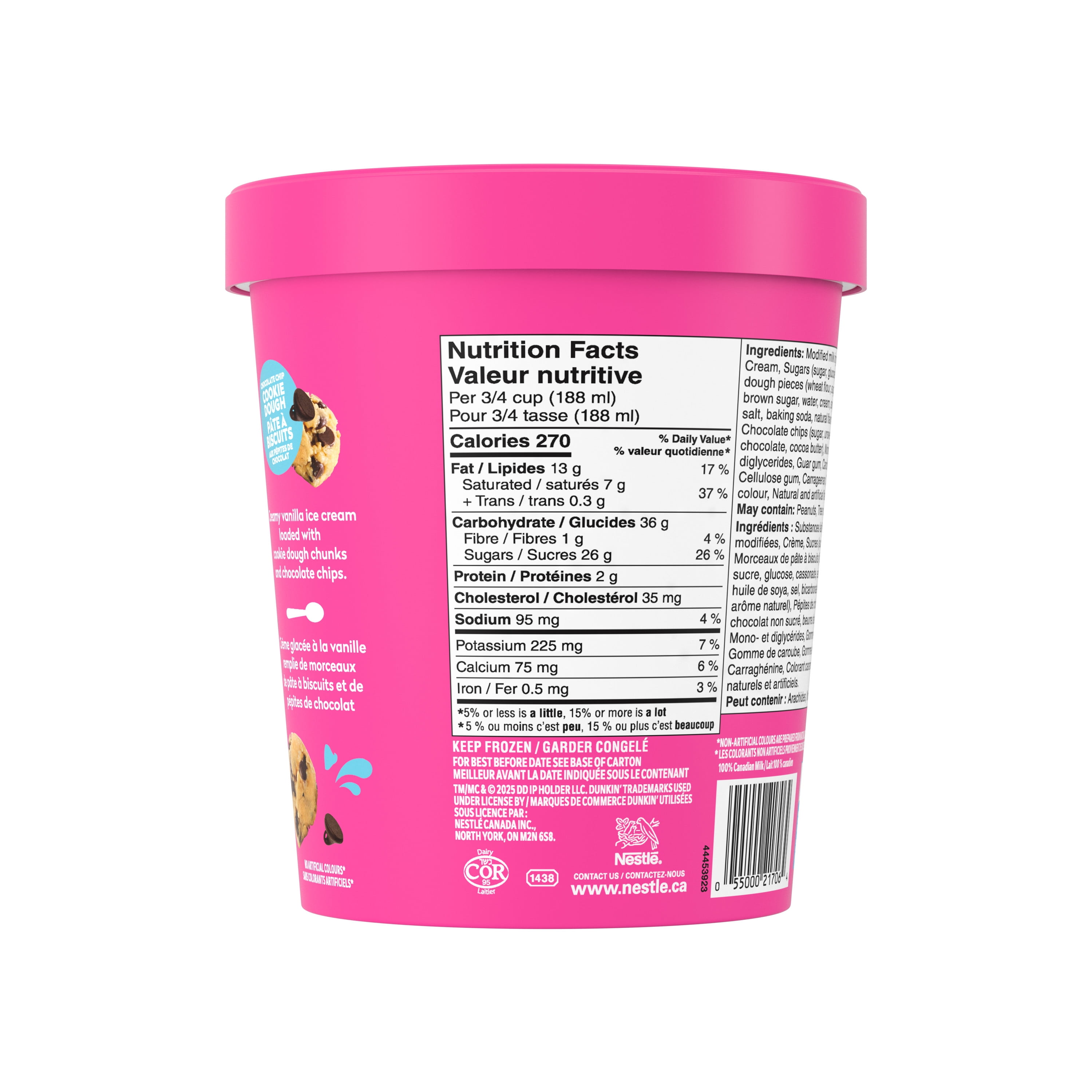 Baskin Robbins Crème glacée Pâte à biscuits, pépites de chocolat, Canada, lait canadien, kasher 946 mL
