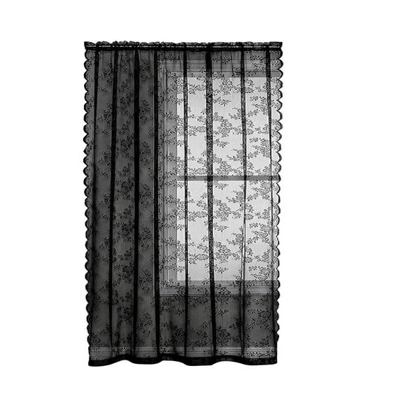 Farmhouse Curtains for Living Room,Lace Curtains,Bedroom Vintage Floral Embroidered Drapes Light Filtering Drapes Grommet Window Drapes,For Home Living Room Bedroom Decor(Black140x114cm)