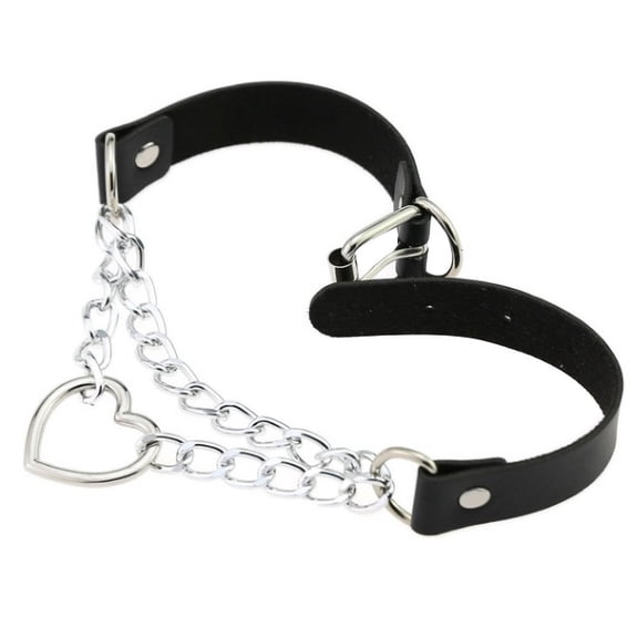 Choker Necklace, Heart Metal Leather Collar Chain, Personalized Fashion Jewelry for Women with Multiple Colors, Black