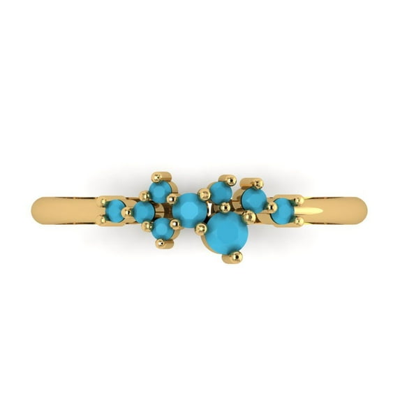 0.17 ct Brilliant Round Cut Simulated Turquoise 18K Yellow Gold Band SZ 4