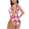 thumbnail image 5 of Yiaed Plaid Heart Print Women One Piece Swimsuits Tummy Control One Shoulder Bathing Suits Pattern Ruffle Swimwear-Large, 5 of 8