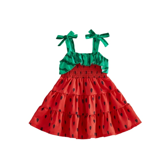 BemeyourBBs Toddler Baby Girl Summer Smocked Dress Sleeveless Tie-up Heart Watermelon Shell Ruffle A-line Dress Beach Sundress