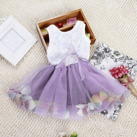 Toddler Princess Kids Baby Girls Lace Bow Flower Petal Dress Pageant Party Tutu Dress