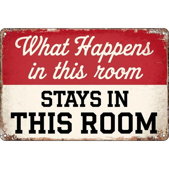 What Happens In This Room Stays In This Room Room Signs Man Cave Wall Decor Men Funny Metal Tin Bedroom Signs Vintage Dorm Door Decorations For Guys Mens Room Accessories Signs Women Gift 8x12 Inch