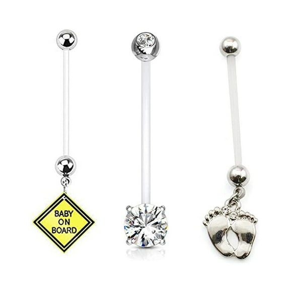 3 pack Pregnancy Belly Button Rings Maternity Navel Rings 14G 38mm