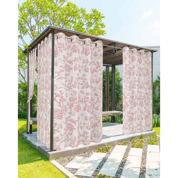 nqOlkjepod Outdoor Curtains for Patio Waterproof, Farmhouse Pink Outdoor Privacy Panels Grommet, Vintage Flower Leaf Botanical Plant Blackout Outside Curtains for Porch/Cabana 54"x84", 2 Panels