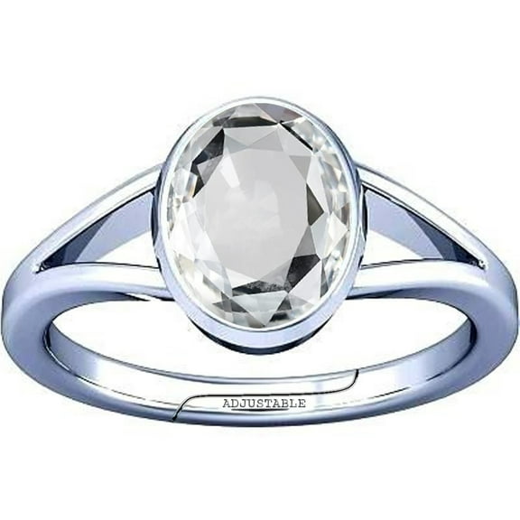 Divya Shakti 6.25-6.50 Carat White Sapphire Safed Pukhraj Gemstone Silver Adjustable Ring for Mens & Womens