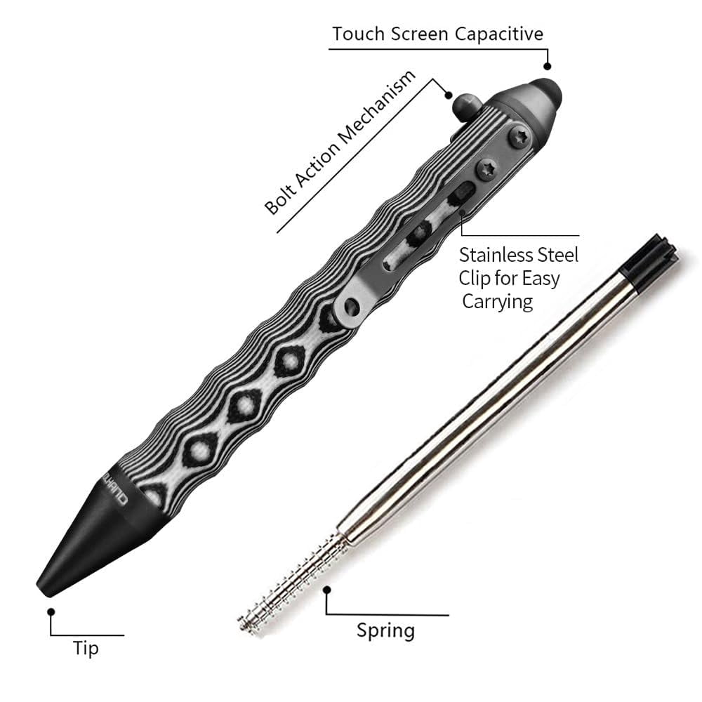 Bolt Action Ballpoint Pens, White/Black, EDC Touch Screen Stylus with Refillable Ink