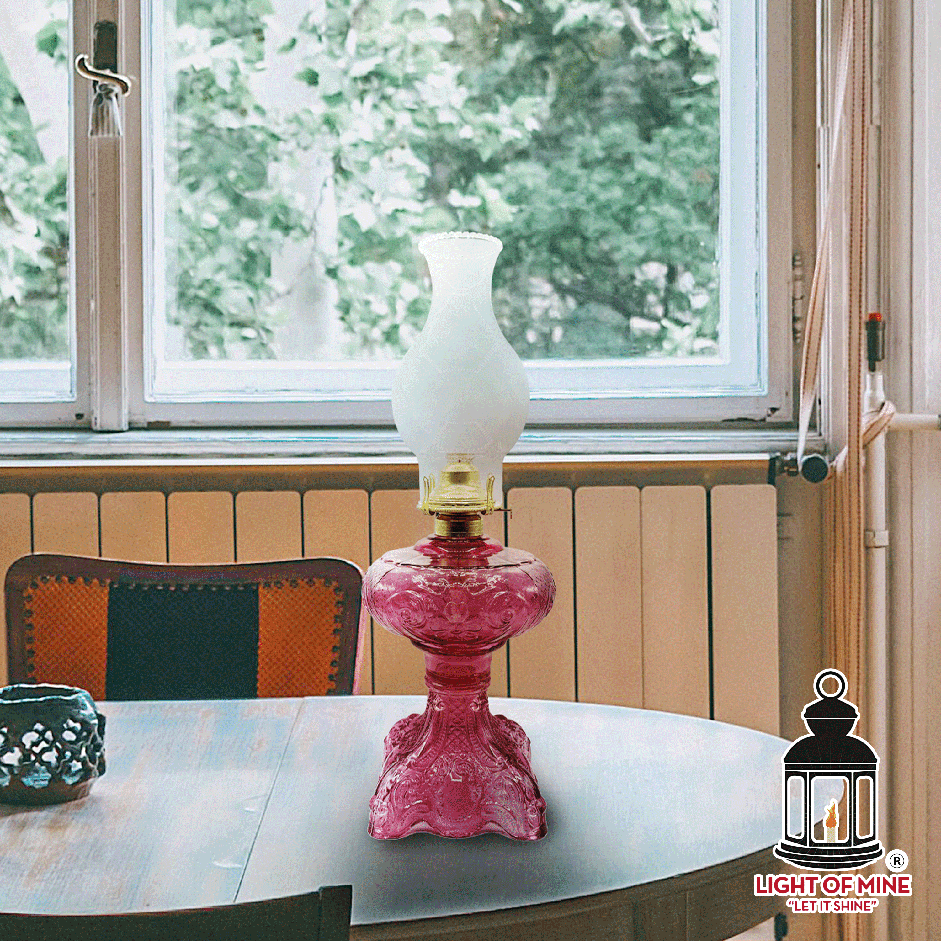 Light Of Mine Princess Feather Oil Lamp Ornate Decorative Antique Pedestal Style Glass Oil Hurricane Lamp Clear with 3/4" Wick roll Cranberry