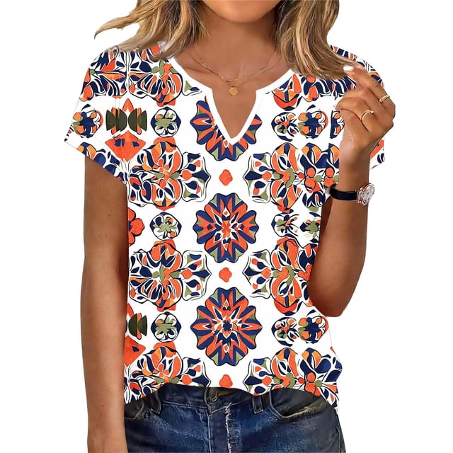 Camiseta de Poliéster Casual de Cuello en V de Moda de Manga Corta de Verano para Mujeres, Desgaste Diario de Color Sólido sin Impresión