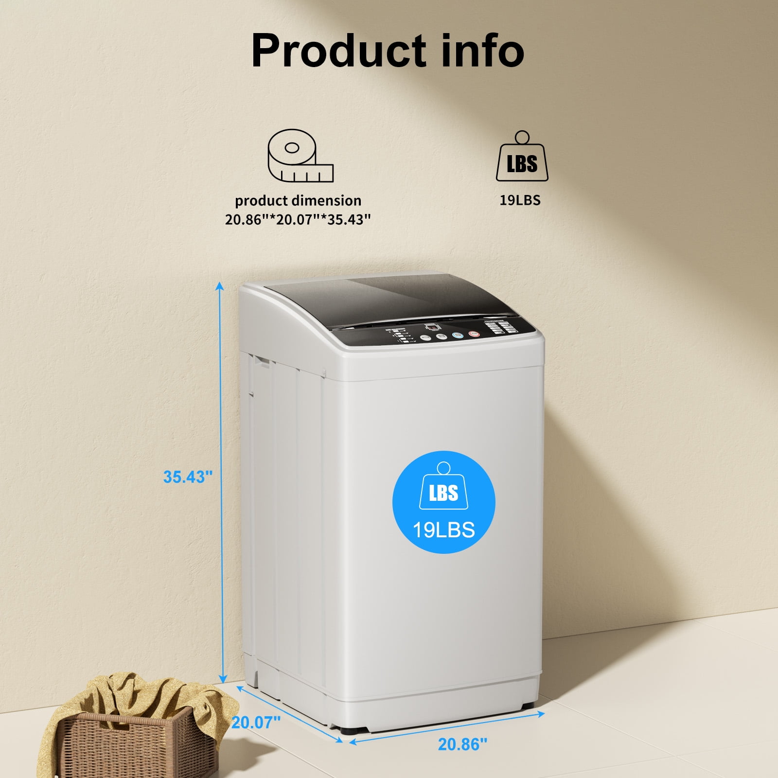 DISHUP 19 Lbs Portable Washing Machine, 2.5 Cu.ft Full-Automatic Washer and Dryer, Portable Washer for Apartment and Home, Gray