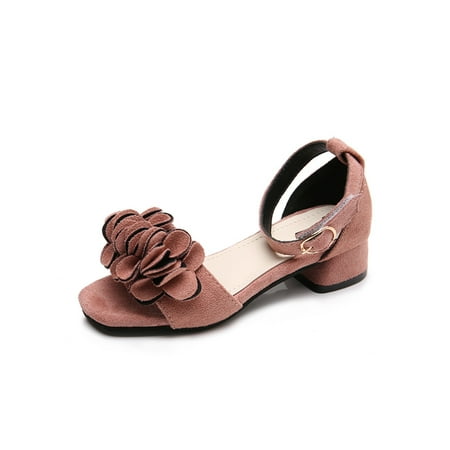 

Ymiytan Girls Heels Sandals Magic Tape Dress Sandal Ankle Strap Dance Shoes Party Comfort Cute Open Toe Princess Shoe Pink 9C