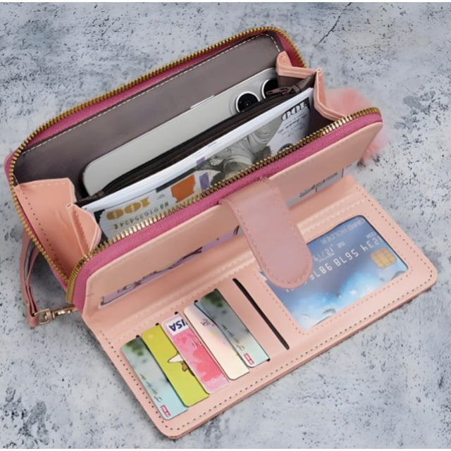 Cartera Antirrobo Gran Capacidad Billetera Moda Para Mujer Modelo Rosa
