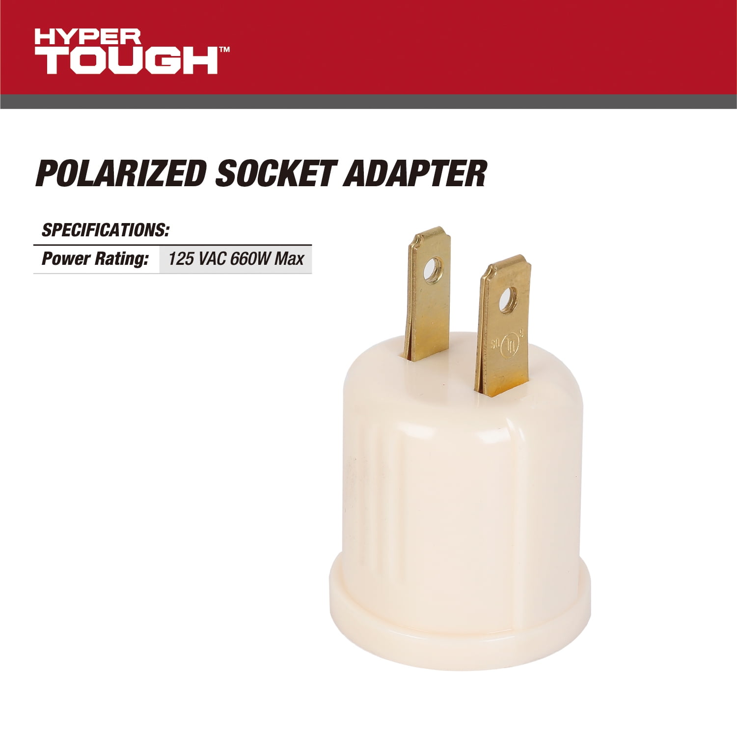 Hyper Tough Polarized Socket Adapter, 15 Amps, Fits Standard Light