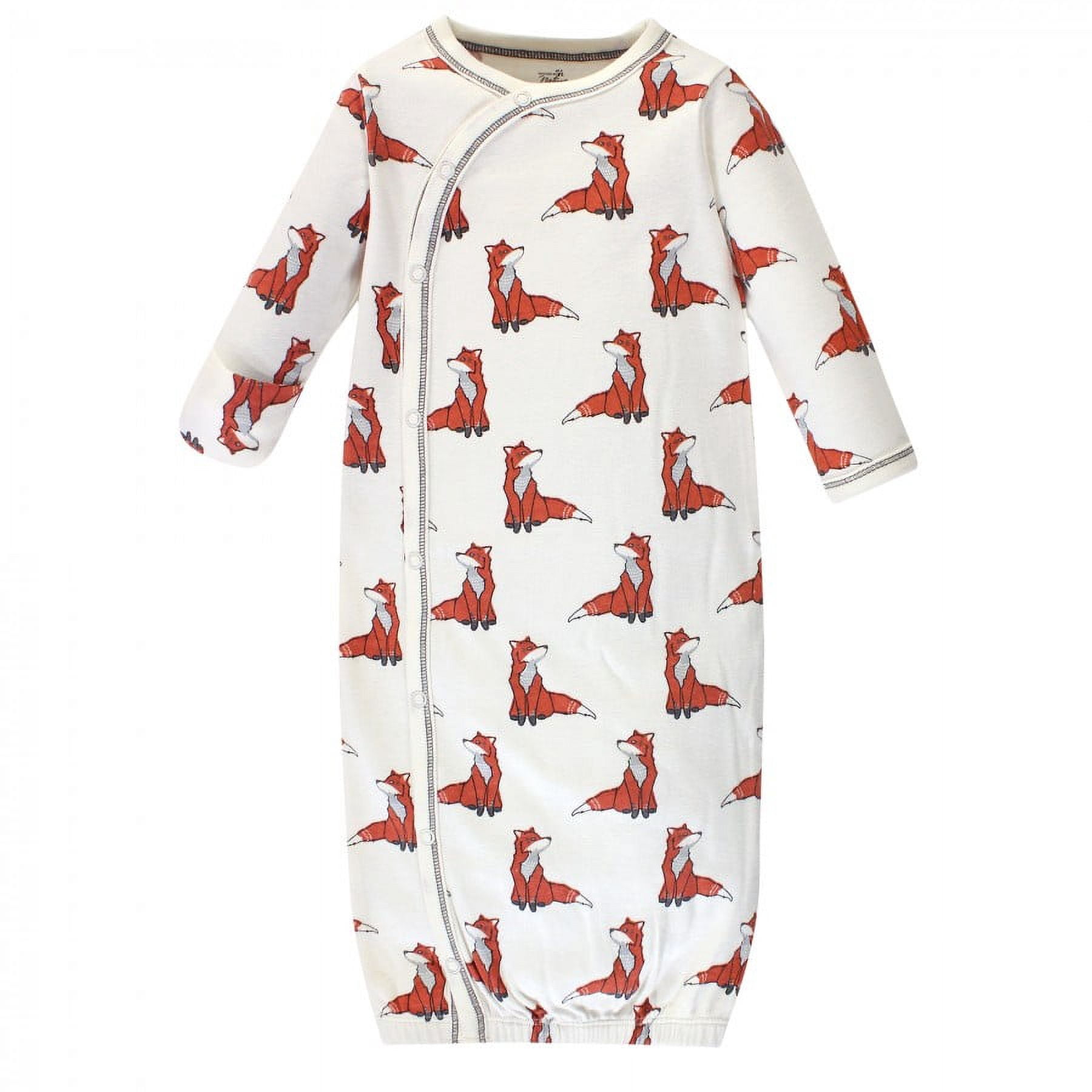 Touched by Nature Baby Boy Organic Cotton Side-Closure Snap Long-Sleeve Gowns 3pk, Boho Fox, Preemie
