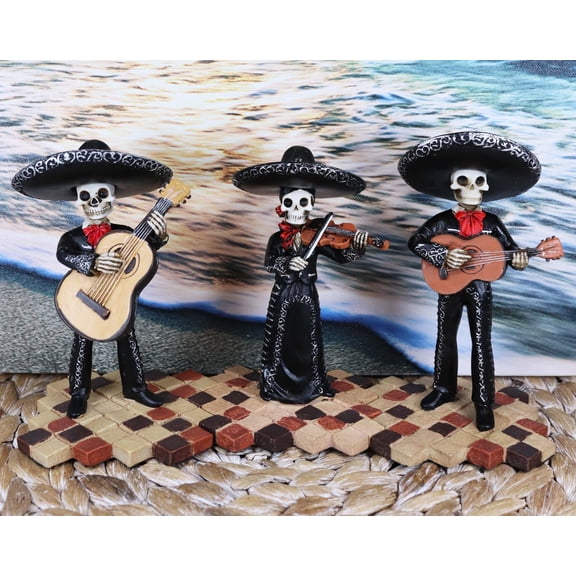 Day Of The Dead Black Mariachi Band Skeleton Folk Musician Figurines Set of 3