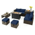 thumbnail image 1 of Patiojoy 9 Pieces Outdoor Patio Furniture Set with 42" Propane Fire Pit Table Outdoor PE Wicker Space-Saving Sectional Sofa Set Navy, 1 of 10