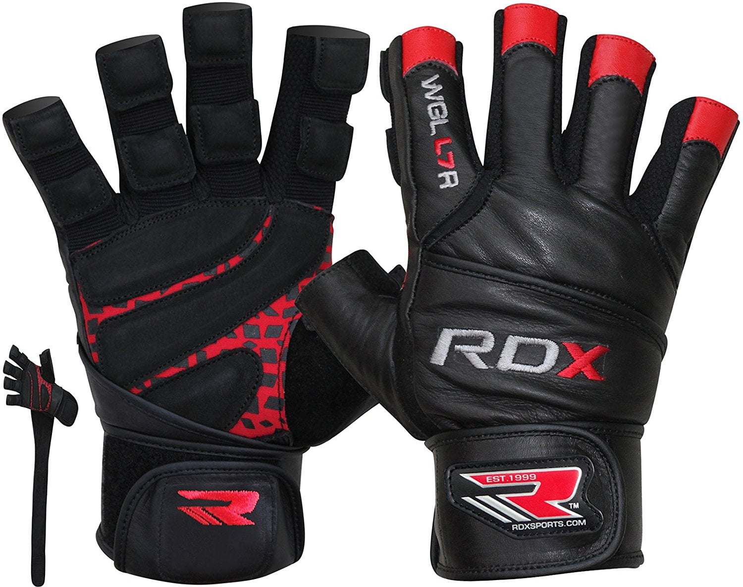 RDX Gel Weight Lifting Gloves Bodybuilding Gym Leather Long Straps Grip Training 