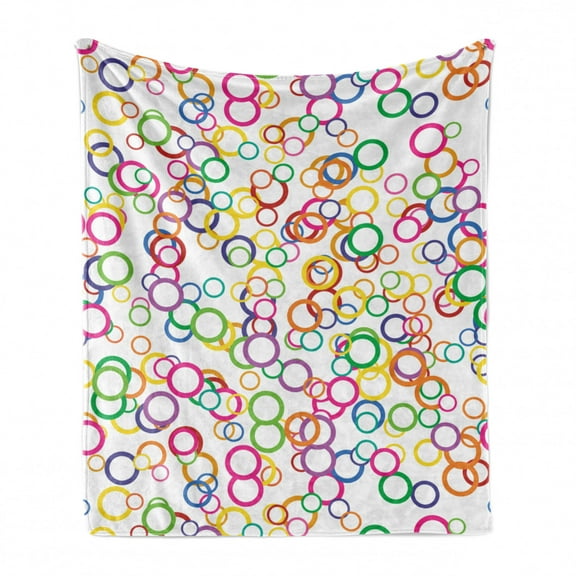 Rainbow Soft Flannel Fleece Throw Blanket, Circles Rainbow Party Gatherings Summertime Joy Spectrum Round, Cozy Plush for Indoor and Outdoor Use, 50" x 70", Lavender Salmon, by Ambesonne