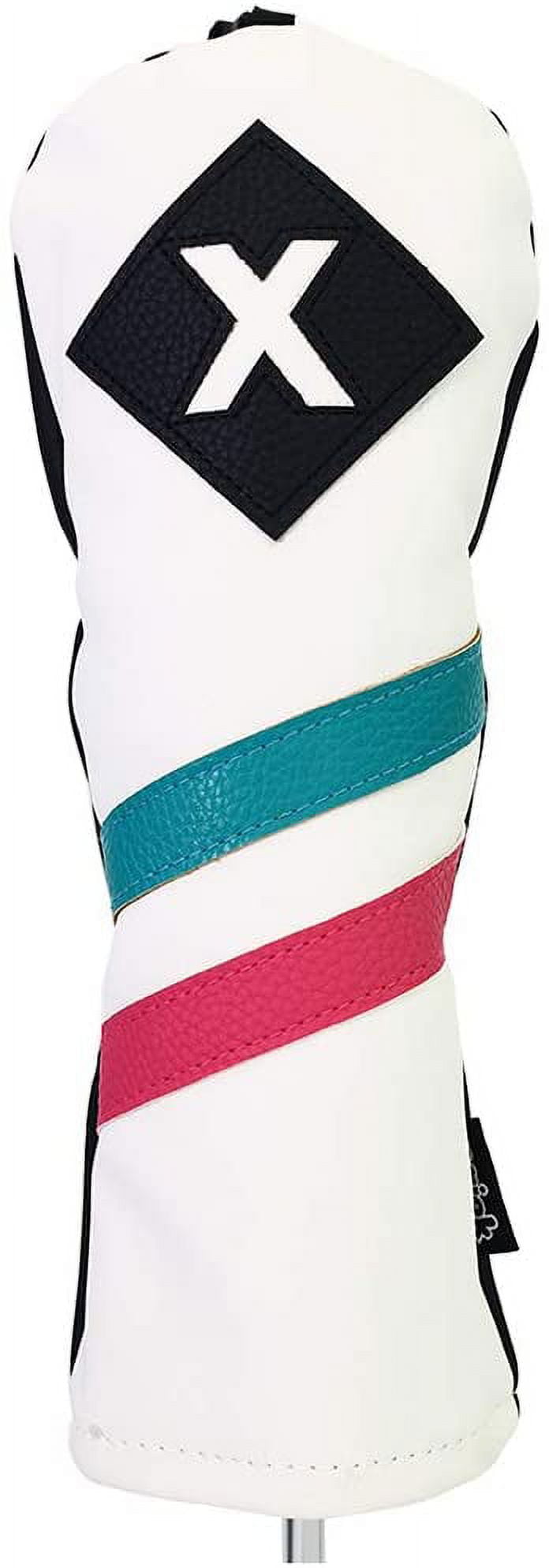 Majek Golf Vintage Headcovers White Seafoam Teal Pink Stripe Premium Retro Leather Style 1 5 X H Driver Fairway Hybrid Head Covers Fits 460cc Drivers and Modern Metal Woods Custom Design in California