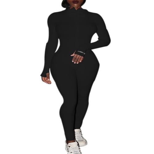 FQLWL Letter Print Streetwear Black Bodycon Jumpsuit Women Romper Sportwear  Zipper One Piece Long Sleeve Ladies Jumpsuit Female - Price history &  Review, AliExpress Seller - FQLWL Official Store