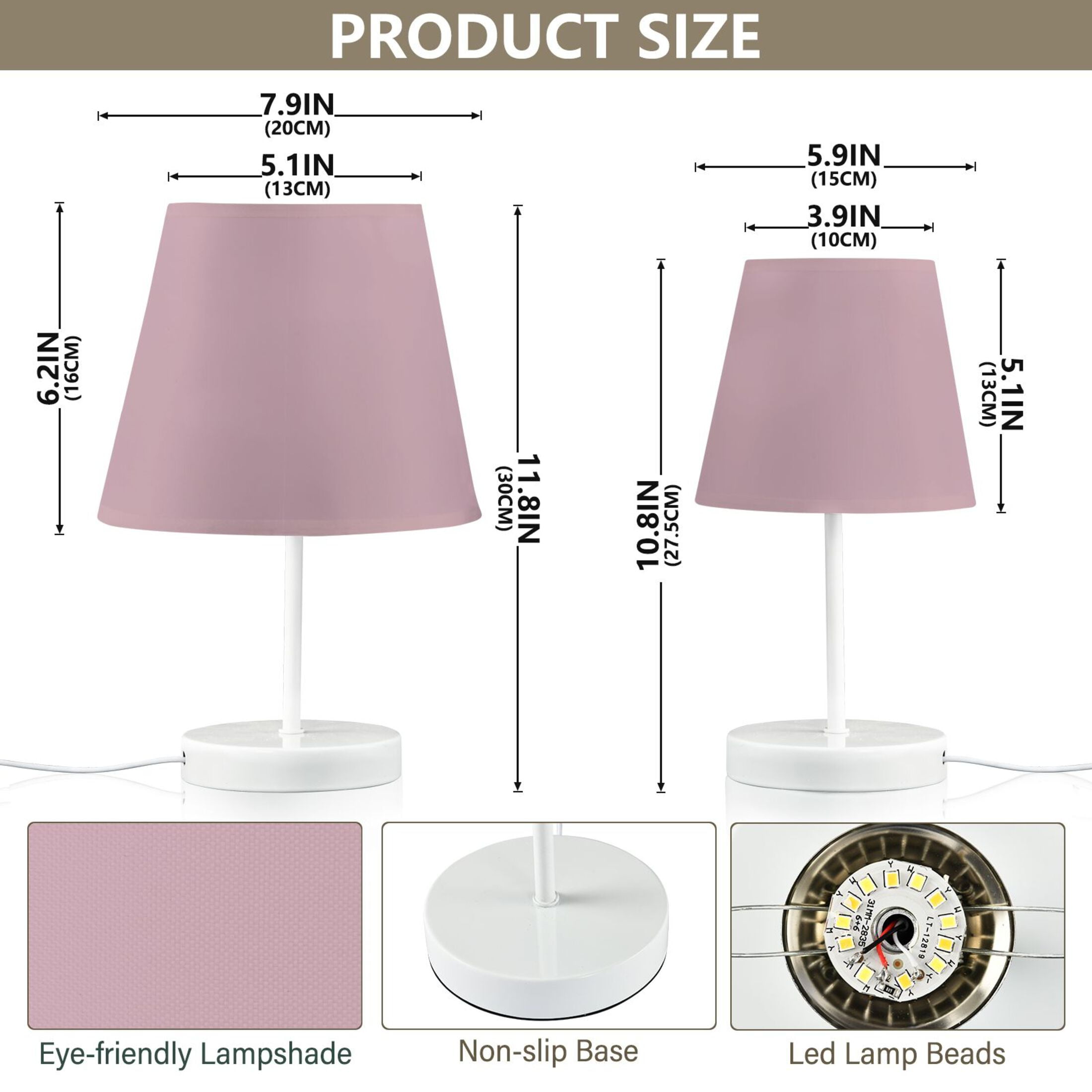 Pale Mauve Desk Lamp LED Table Nightstand Lamps with 3 Color Temperatures for Home Bedroom Living Room Decor 8x12