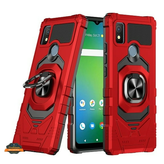 Xpression Cover for Cricket Icon 4 Armor Hybrid Stand Ring Hard TPU Rugged Protective [Military-Grade] Magnetic Car Ring Holder Phone Case - Red