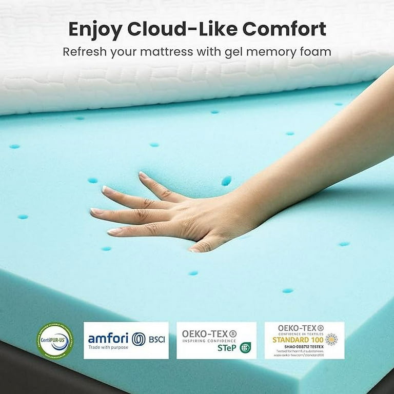 SIEMOUR 3 Inch Gel Memory Foam Mattress Topper Queen Size (60x80 Inches) For Pressure Relief & Cool Sleep