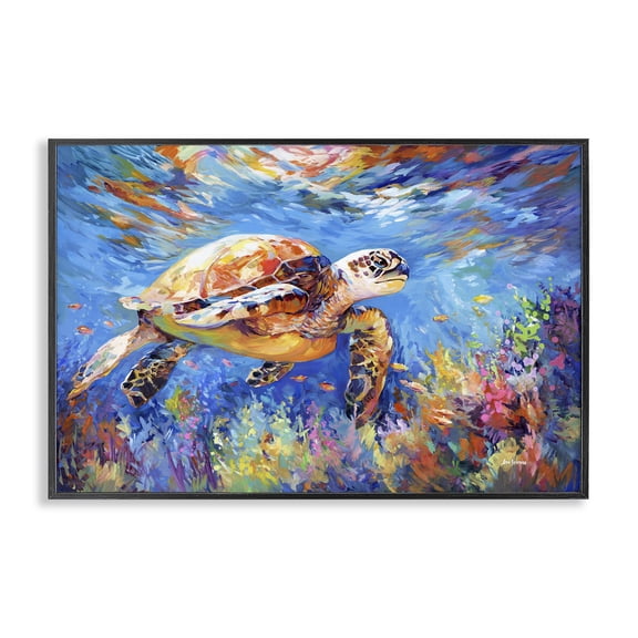 Stupell Industries Sea Turtle's Adventure Animals & Insects Painting Black Framed Art Print Wall Art, 18 x 12