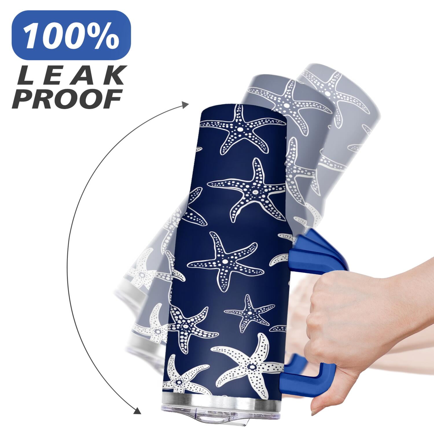 40 oz Tumbler Starfish with Handle Stainless Steel Travel Mug Leak Resistant Cup Car Cup Holder Friendly for Gym Travel Office