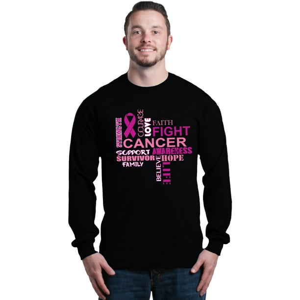 Shop4Ever Shop4Ever Men's Breast Cancer Support Fight Ribbon Awareness Long Sleeve Shirt