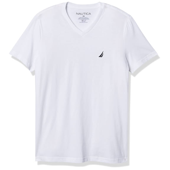 Nautica Mens Short Sleeve Solid Classic Fit V-Neck T-Shirt (S, White)