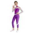 thumbnail image 2 of TiaoBug Kids Girls Metallic Gymnastics Dance Leotard Long Sleeve Unitard Full Length Bodysuit Purple 10, 2 of 8