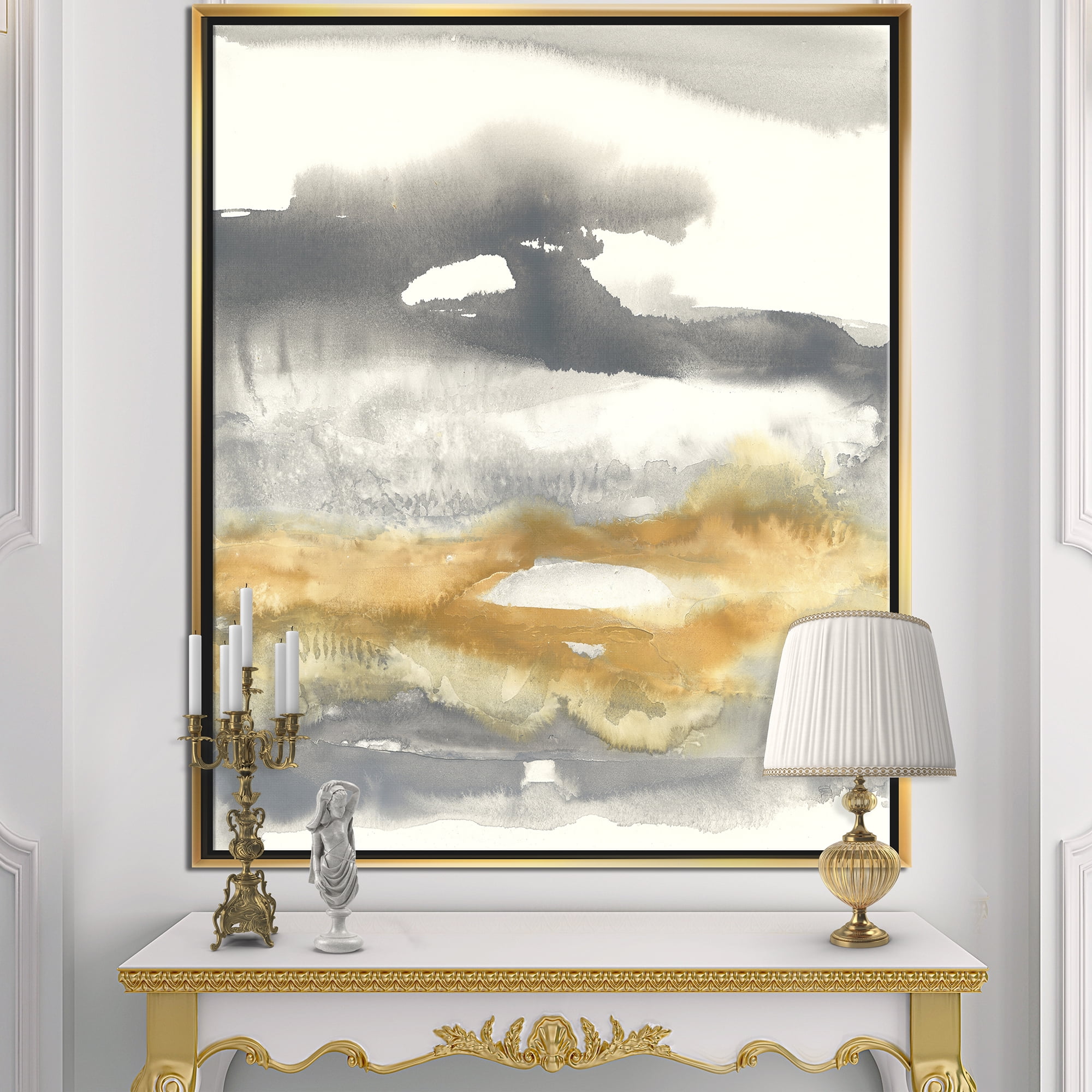 Designart ' Gold Glamour Direction I ' Modern & Contemporary Framed Canvas