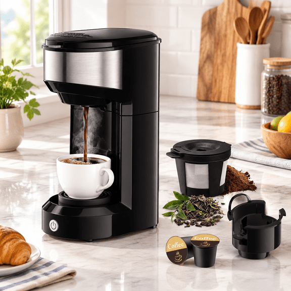 Black Single Serve 2-in-1 Coffee Maker for K Pods and Ground Coffee
