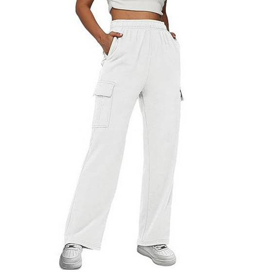 Lenpel Cargo Sweatpants for Women Baggy Elastic High Waisted Athletic Trousers Comfy Workout Pants with Flap Pockets