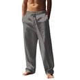 thumbnail image 2 of Dwellite Mens Casual Linen Pant Cotton Lightweight Loose Fit Drawstring Elastic Waist Pocket Straight Legs Summer Beach Yoga Gray S, 2 of 7