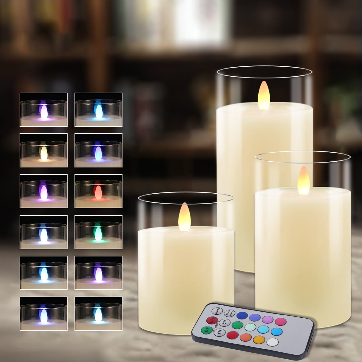 Flameless Candles Battery Operated Candles Real Wax Pillar LED Glass