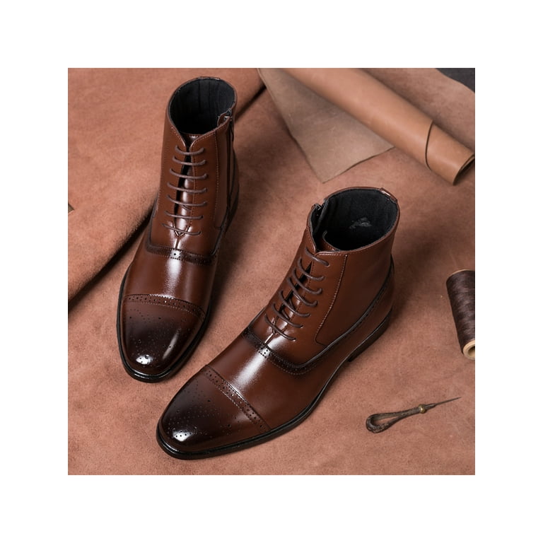 Daeful Men Ankle Boot Wingtip Brogue Shoes Lace Up Dress Boots