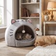 thumbnail image 6 of Convertible Cat Bed 2 in 1 Semi Enclosed Pet Bed All Seasons Warm Cozy Cat Ear Design for Indoor Cats Small Dogs Sleeping Hideout(L), 6 of 7